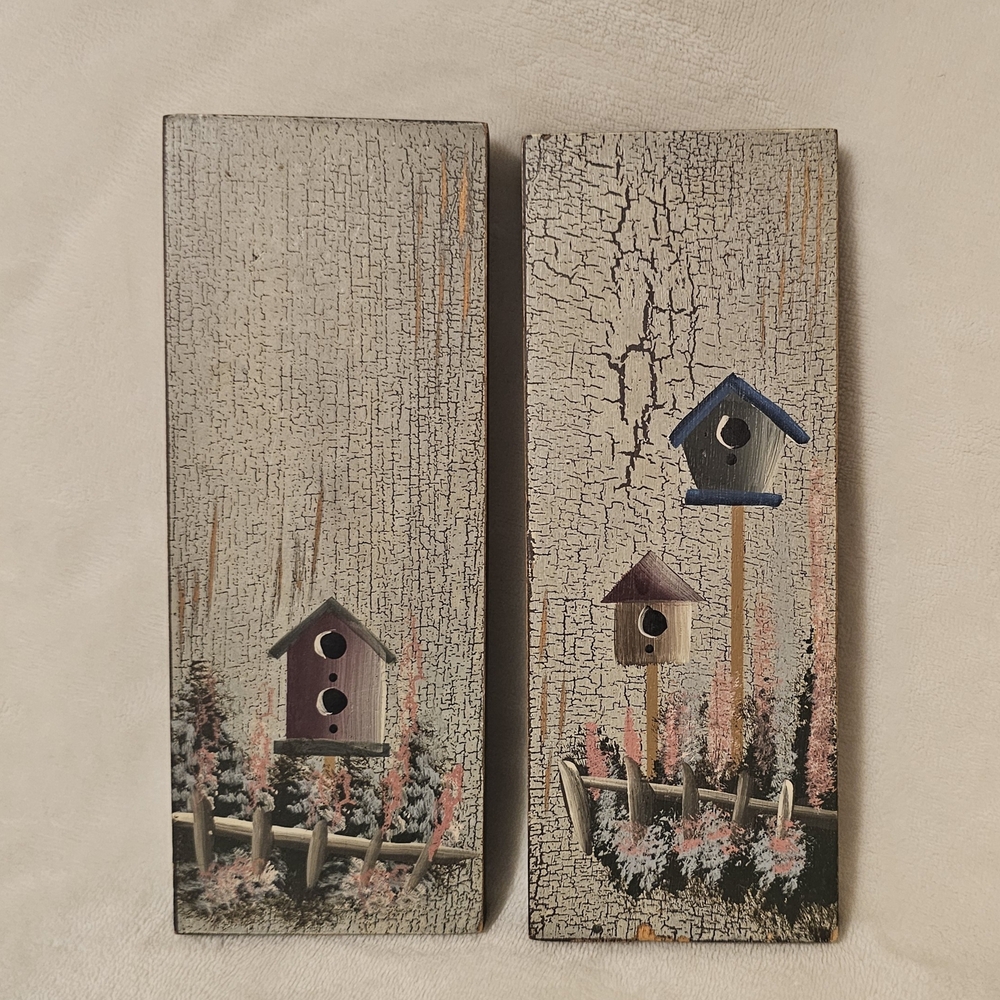 Decorative Birdhouse Wall Panels - Rustic Cream and Blue